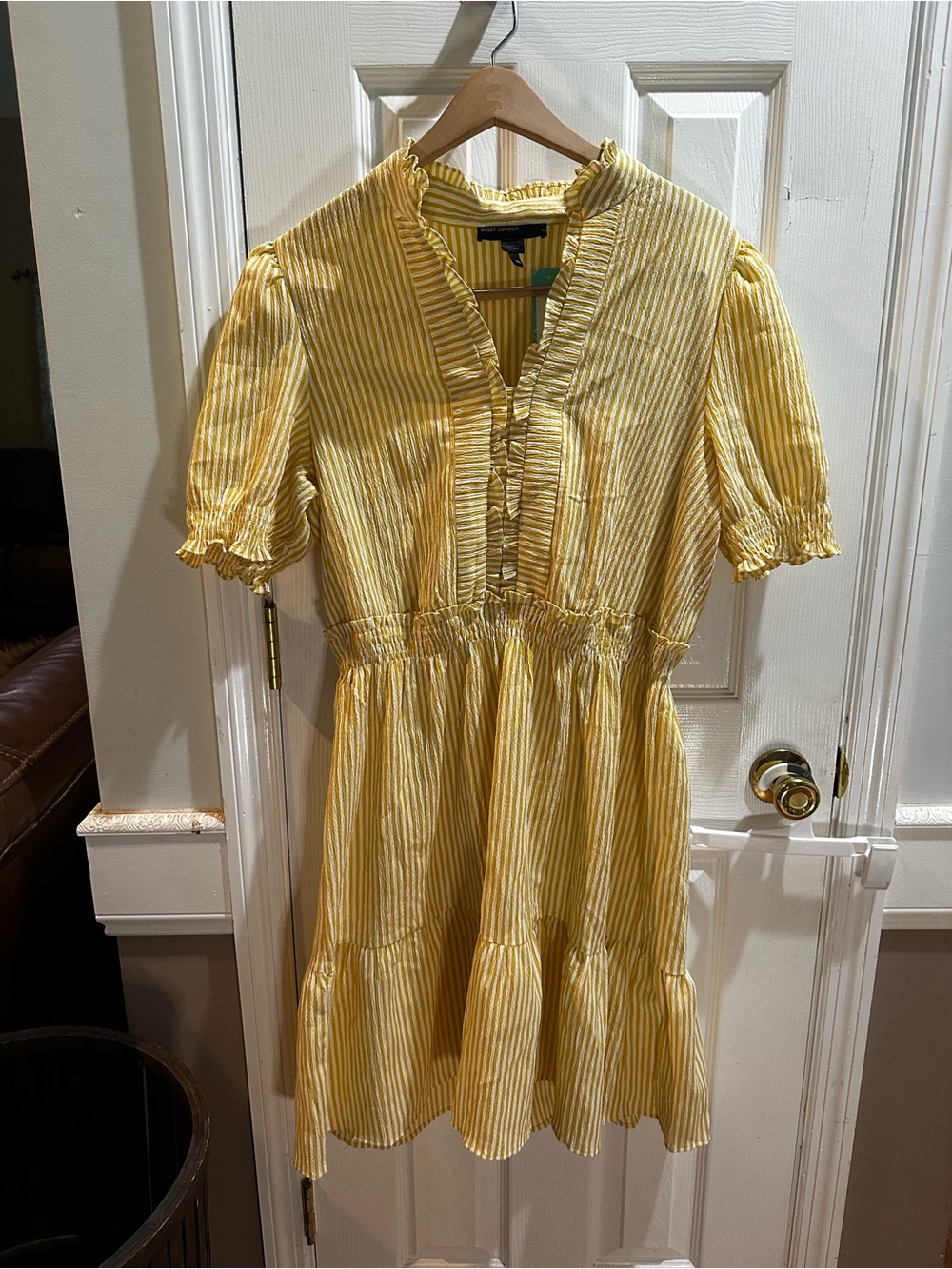 NWT Maggy London Stitch Fix Puff Sleeve Striped Knee Length Dress Gold XL